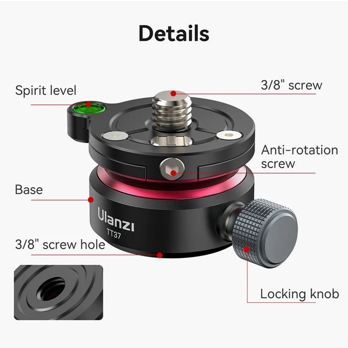 Ulanzi TT37 Mini Leveling Base Quick Precise Adjustable Leveling Base  ±8° Tiltable Leveling Base Mount