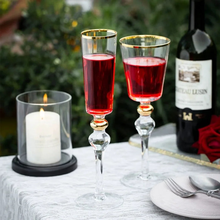 Golden Luxury Goblet 2pcs Handmade Wedding Glasses  Wine Champagne  Crystal Vintage