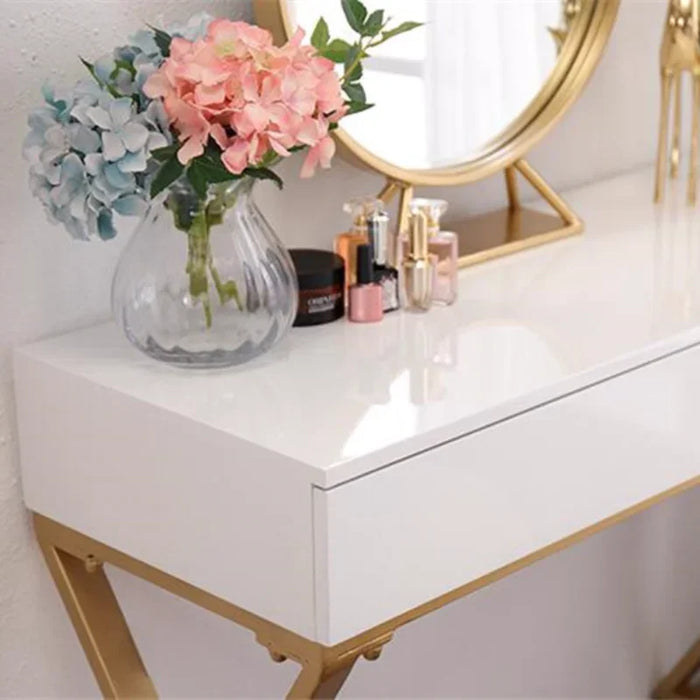 Nordic Small Apartment Makeup Table and Stool, Bedroom Economical Princess Dressing Table, Simple Iron Dressing Table