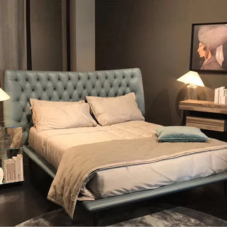 Minimalist luxury leather bed master bedroom 1.8m double wedding bed Modern minimalist designer model leather bed