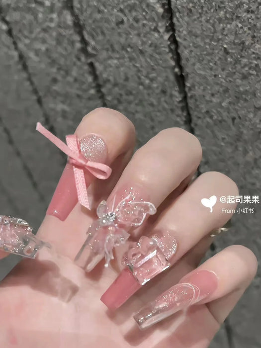 Ice Transparent Butterfly Cat Eye Transparent Color Wearing Nail Handmade Customized Nail Panel False Nail