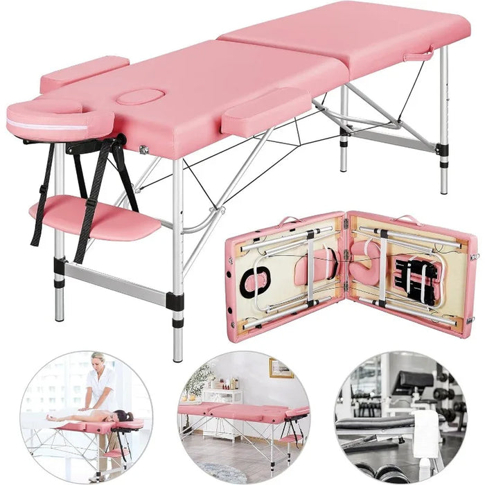 Portable 2 Sections Massage Table Spa Beds with Rolling Stool Massage Bed & Adjustable Swivel Salon Chair Aluminum Salon Bed