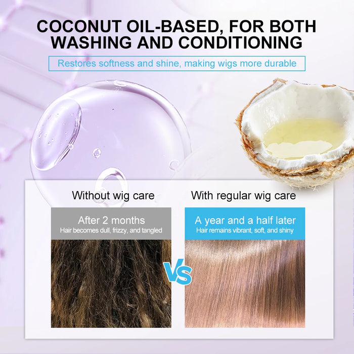 PURC Coconut Oil Wigs Human Hair Smoothing Treatment Shampoo Repair Frizz Dry Nourishing Soft Shiny Wig Hair Care Products 80ml