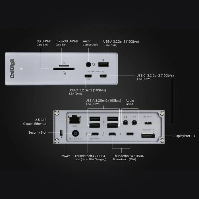 CalDigit TS4 Thunderbolt 4 Dock - 18 Ports, 98W Charging, 40Gb/s Thunderbolt 4, USB-A/C, 2.5GbE, 8K/6K Displays,/PC/Chrome C