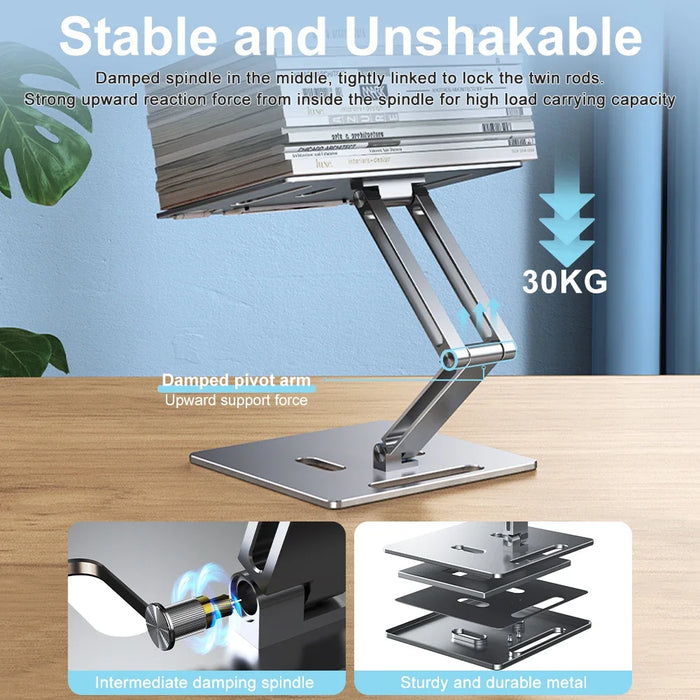 Eary Aluminum Laptop Stand Free Lift Height Multi-Angle Adjustable Reading Desk with Foldable Base Notebook Desktop Holder