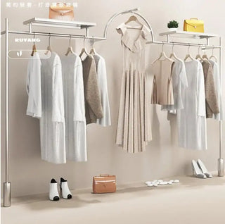 Clothing store display rack Display rack on the wall hanging stainless steel silver hanging clothes shelf simple women's store s