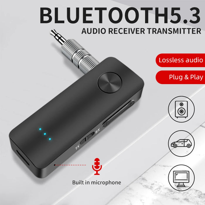 Car Bluetooth 5.3 Wireless Adapter Transmitter Receiver 2 in1 3.5mm Audio AUX Adapter For Car Audio Music Aux Handsfree Headse