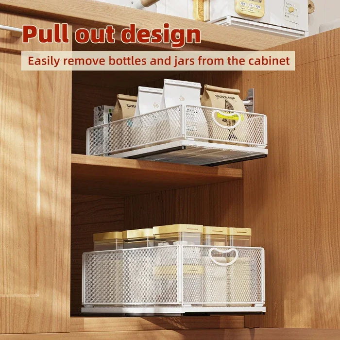 Creative Kitchen Storage Drawer Cabinet Pull Out Basket with Rail Multifunction Bottle Can Jar Organizer Household Supplies New