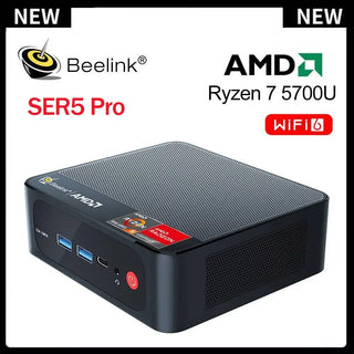 NEW Beelink Mini PC SER5 Pro Ryzen 7 5700U DDR4 32GB RAM 500GB 1TB SSD 4K 60Hz Triple Display WiFi6 BT5.2 1000M Desktop Computer