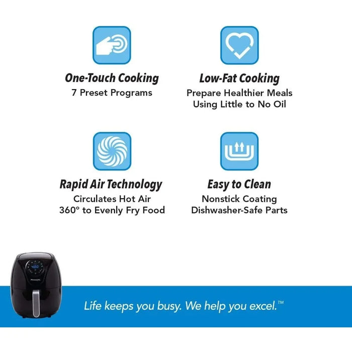 Air Fryer 7 QT Maxx Classic, Extra Hot Air Fry, Cook, Crisp, Broil, Roast, Bake, High Gloss Finish, Black (7 Quart)