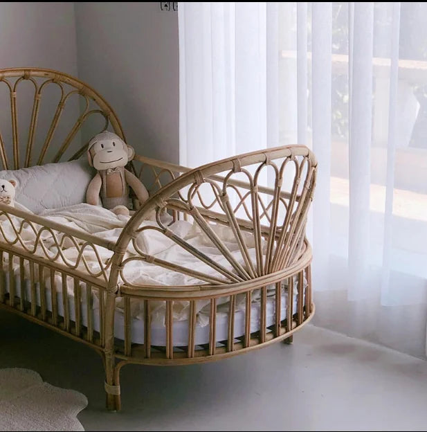 Nordic Crib Children's Bed Baby Rattan Bed Safe Edge Natural Indonesian Rattan Bed Children's Room Furniture