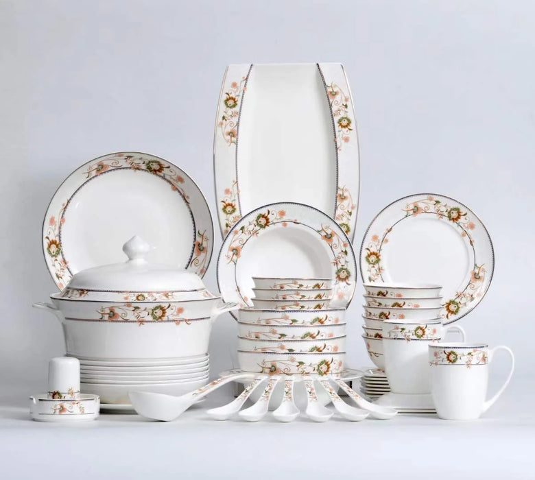 Bowl and Dish Set: household European style simple gilt edged 50 piece bone china tableware set; Tangshan Ceramic Bowl and dish