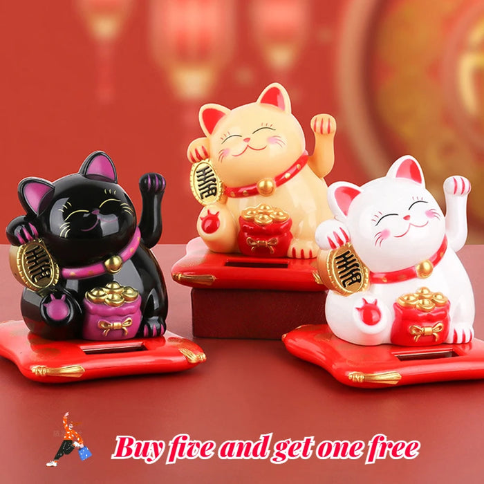 Solar Powered Lucky Cat Wave Wave Lucky Cat Fortune Cat Home Office and Car Decor Decoration Buy Five and Get One Free