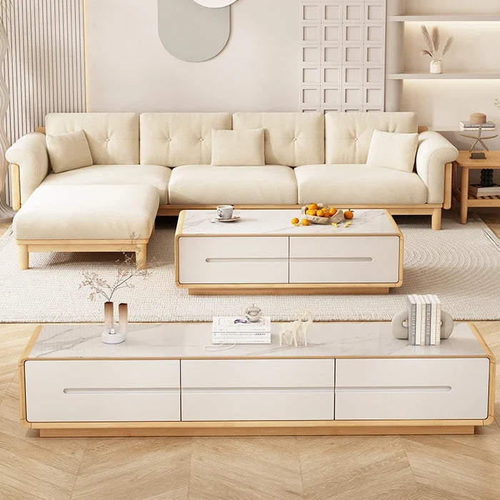 Nordic solid wood sofa modern simple small apartment living room furniture combination home cream style Japanese fabric sofa