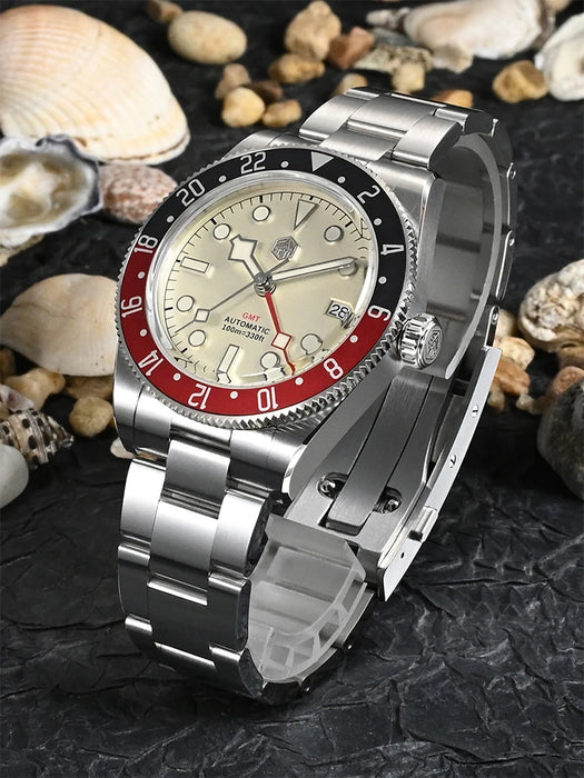 San Martin 2023 New NH34 GMT Men Luxury Watch Bidirectional Aluminum Bezel Automatic Mechanical Sapphire 100M Waterproof Date