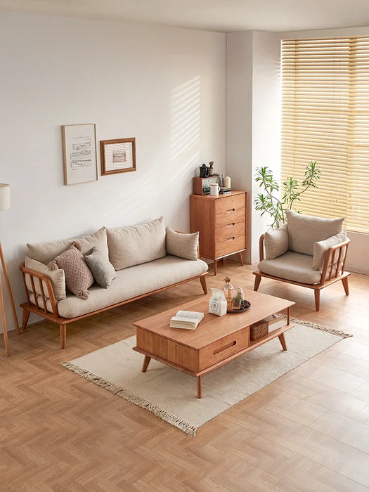 Cherry wood sofa, Nordic all-solid wood fabric combination furniture, Japanese sofa chair, modern and simple