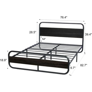 king size bed frame,Metal king bed frame, With LED headboard and footboard, With under bed storage space, No box spring required