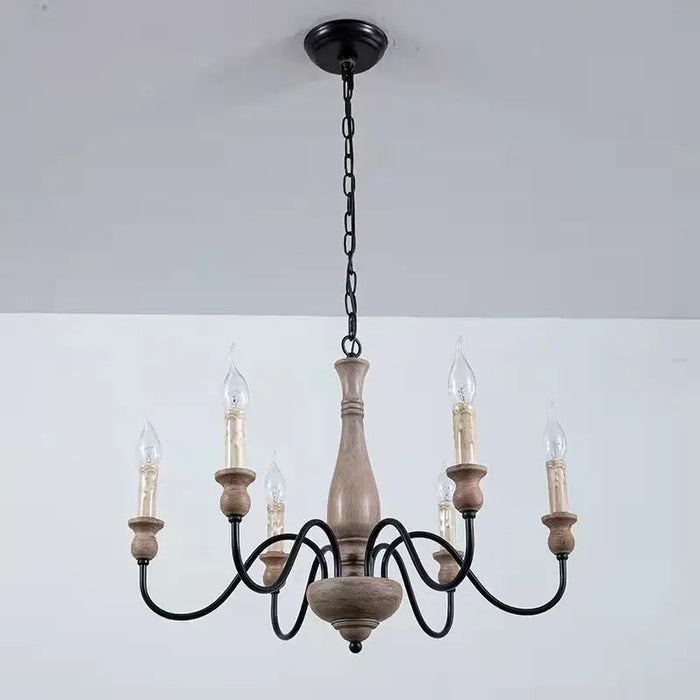 New American Vintage Pendant Lamp Solid Wood Dining Table Light Creation French Home E14 Candle Light Bedroom Pendant Light