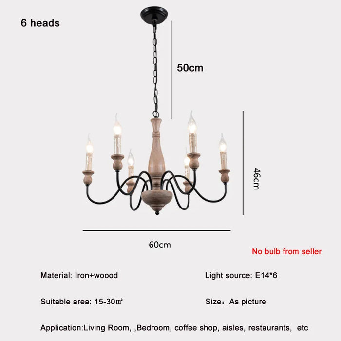 New American Vintage Pendant Lamp Solid Wood Dining Table Light Creation French Home E14 Candle Light Bedroom Pendant Light