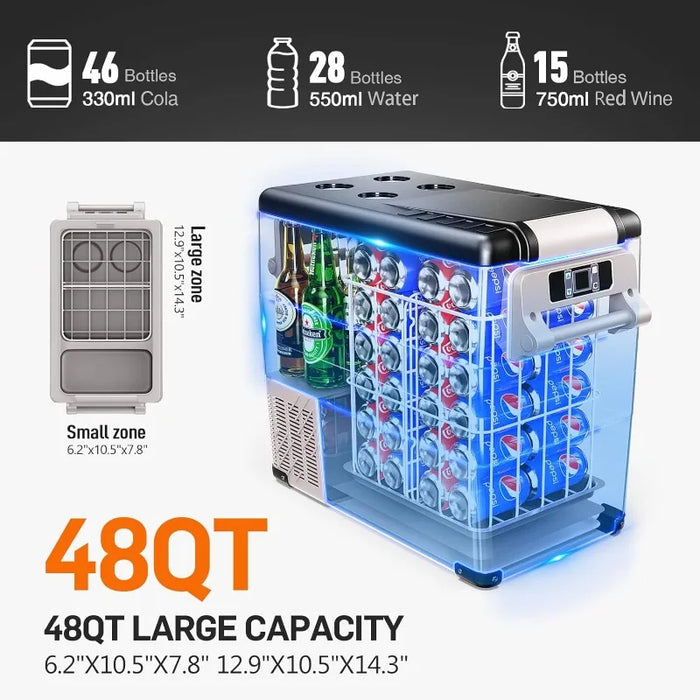 12 Volt Car Refrigerator, 48QT(45L) Car Fridge Electric Cooler APP Control, 12V Refrigerator -4℉~68℉