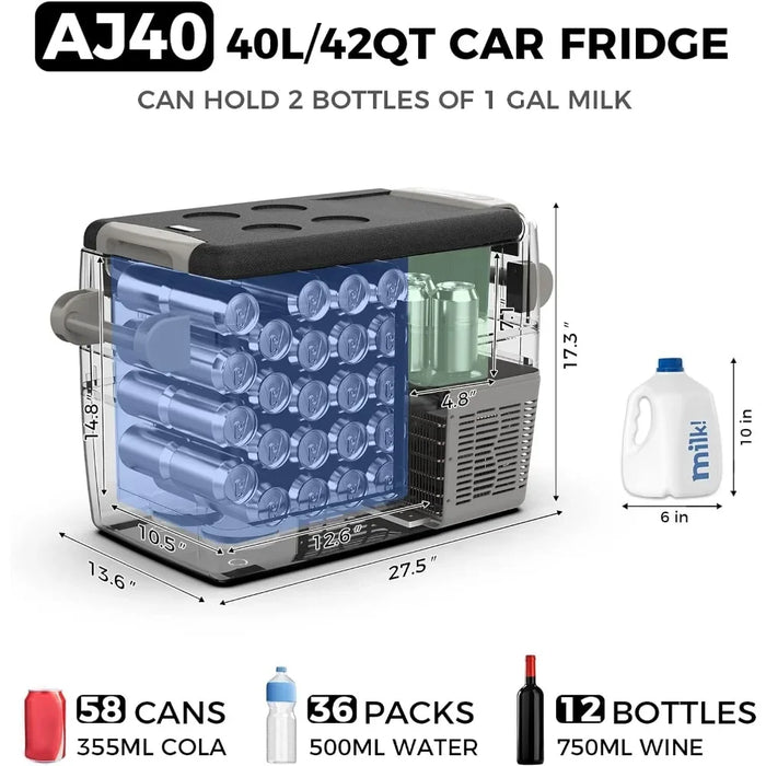 Portable Refrigerator, Portable Freezer,42 Quart(40L) Electric Cooler, Car Refrigerator,12/24V DC Cable & 110/240V AC,Car Fridge