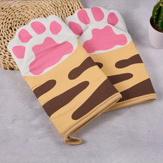 Cute Cat Paw Heat Proof Oven Mitts Microwave Thickened High Temperature Resistant Kitchen Household Baking Anti-hot Hand Gloves