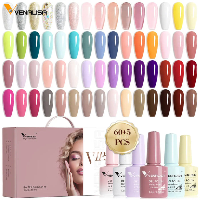 VIP5 Venalisa Nail Gel Polish Kit HEMA FREE Jelly Pink Nude Color Sparkle Gel Varnish Self Leveling Gel Nail Varnish Whole Set