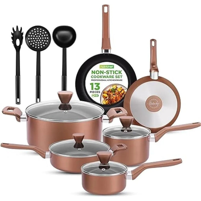 13 Pcs. Nonstick Kitchen Cookware PFOA/PFOS-Free Heat Resistant Kitchenware Set w/Saucepan, Frying Pans, Cooking Pots, Casserole