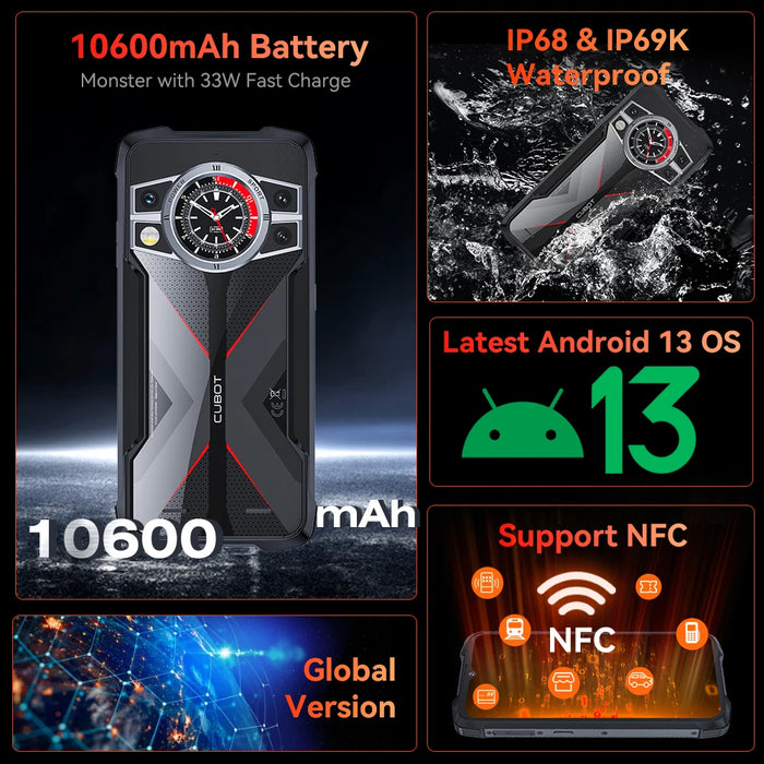 [NEW] Cubot Rugged Smartphone KingKong 9 , 120Hz 6.583" Screen, Helio G99, 24GB RAM, 256GB ROM, 100MP Camera, 10600mAh, NFC, GPS