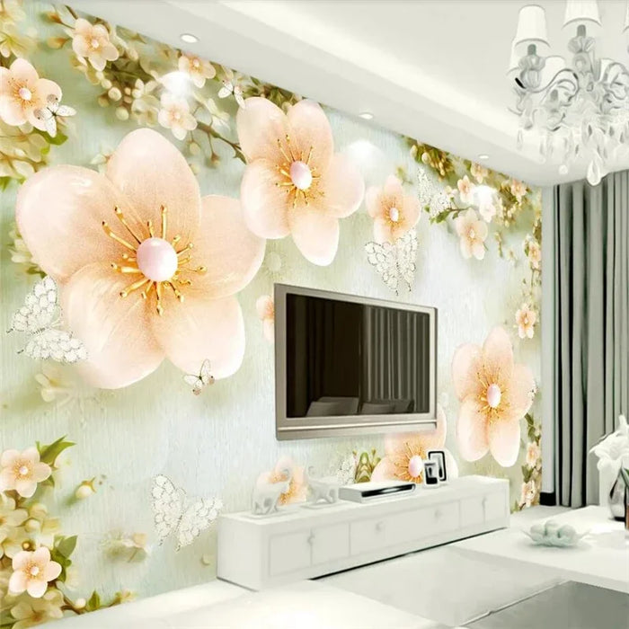 Custom wallpaper fashion 3d photo murals circle luxury gold white flower ball jewelry living room bedroom background wall mural