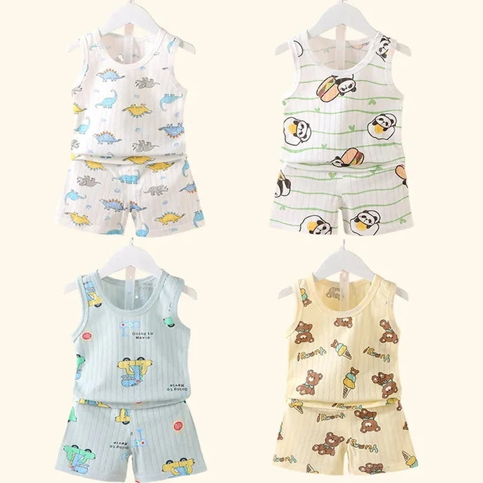 Mother Kids Clothes Baby Cotton Print  Children's Clothing T-shirt Vest Tops Shorts Sets Boys Girls Cute Breathable Summer