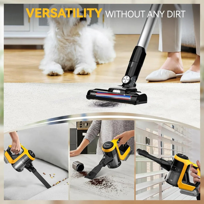 Cordless vacuum cleaner for batteries, 6-in-1 lightweight vacuum cleaner with 2-mode suction, 250W brushless motor