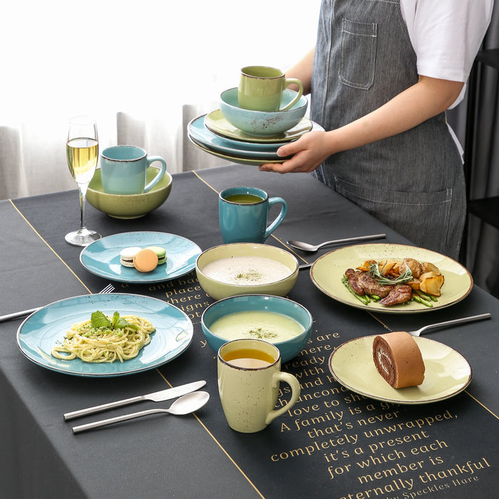 16/32/48-Piece Stoneware Ceramic Dinnerware Set with Dinner Plate,Dessert Plate,800ml Bowl, Mug Tableware Set