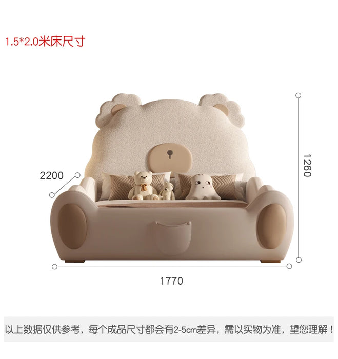 Solid wood children's bed Boys girls single bed Modern simple light luxury leather bed creative bear cartoon bed