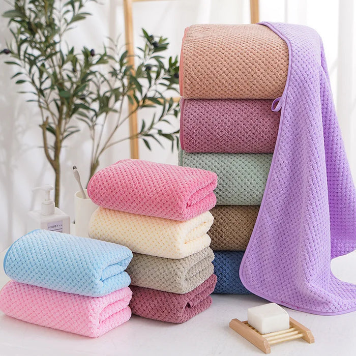 Solid Color Pineapple Grid Bath Towel set Coral Velvet Water Absorbing Bathroom Towel Home Quick Drying Bath Towel beach towel