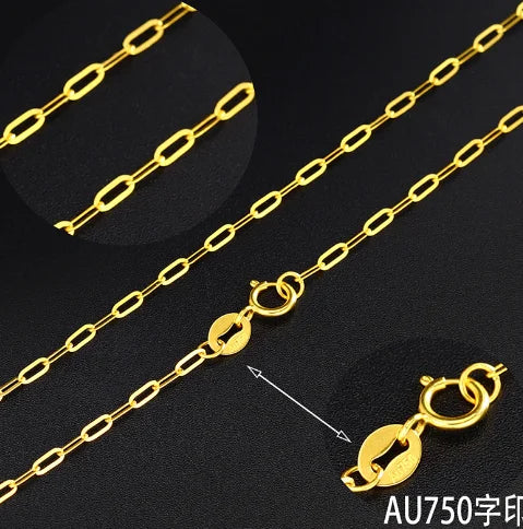 18k real gold necklace fine gold chain necklaces 45cm about 0.75g au750 jewelry accessories long O shape chains