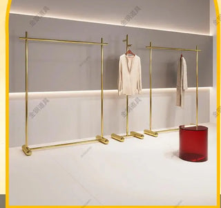 Clothing store display rack floor type stainless steel titanium gold hanging clothes rack display shelves