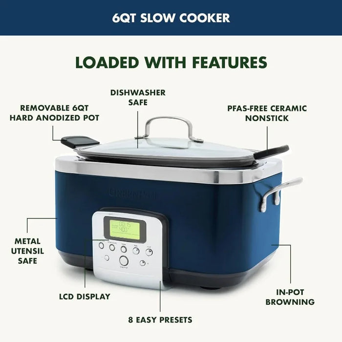 Elite 8 - in -1 Programmable 6QT Electric Slow Cooker, Dishwasher Safe Lid & Removable Crock, PFAS-Free Healthy Ceramic Nonstick