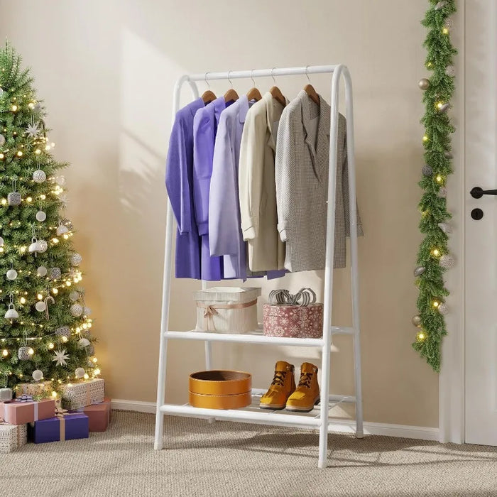 Clothes Rack, Sturdy and Portable, with Double Layer Shelf for Hanging and Storing Clothes, Shoes, Bags, Umbrellas, Bedroom