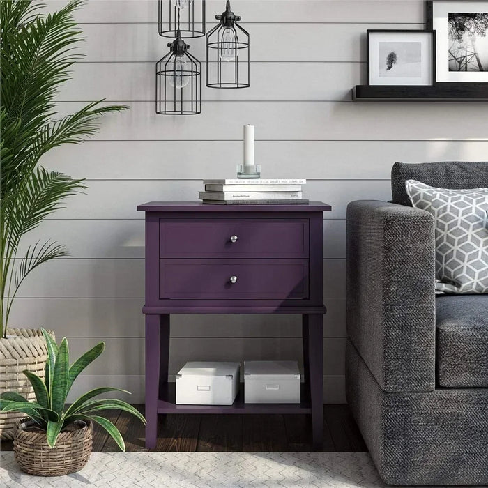 Home Franklin Accent 2 Drawers, Purple Table Bedroom Furniture Nightstand