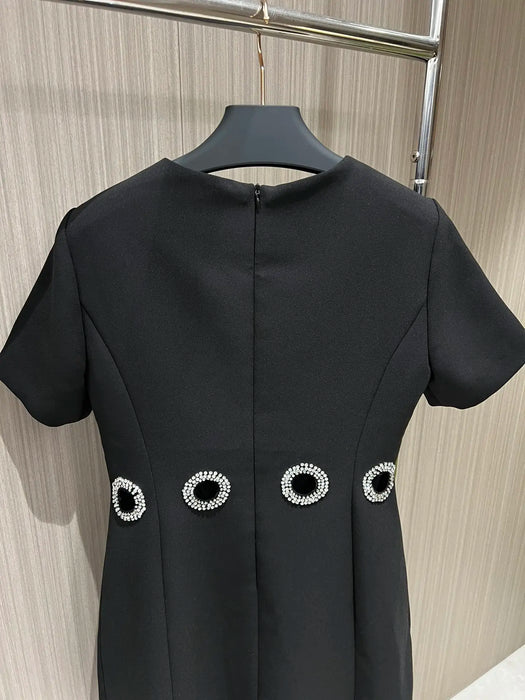 2024 Summer New Women's Wear Minimalist and slim fitting elegant hollowed out bow with diamond embellishments dress 0504