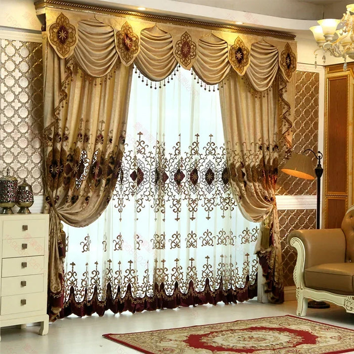 Luxury Living Room Bedroom Curtain Hot Selling Chenille Double Layer Embroidered Curtain European Style High-end Curtain