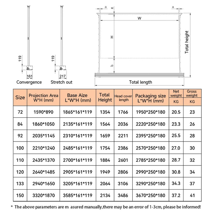 High Quality 92 Inch Floor Rising Projector Screen 8K HD Outdoor Electric Projector Screen