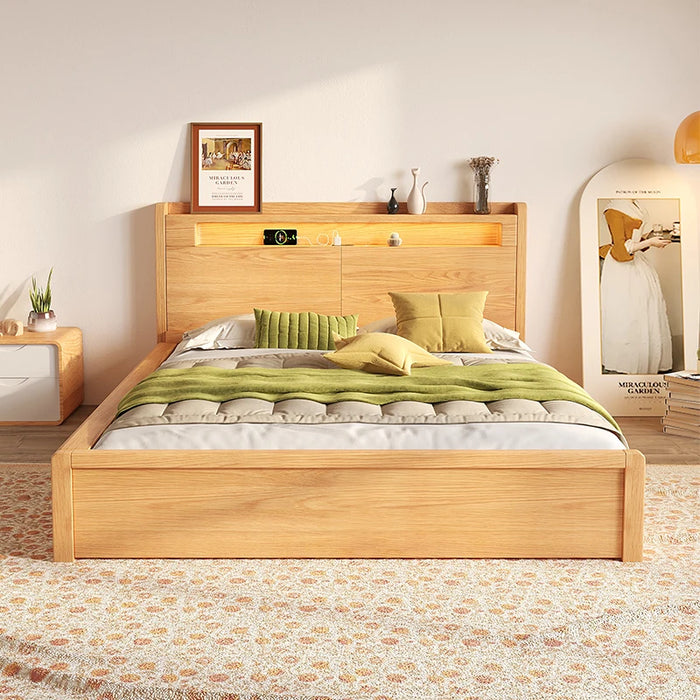 High box solid wood bed, storage box, double bed, small bedroom, tatami bed