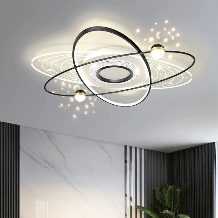 Scandinavian LED Living Room Ceiling Pendant Light, Acrylic Star Projection, Black/Gold, Minimalist Lamps for Home Decoration.