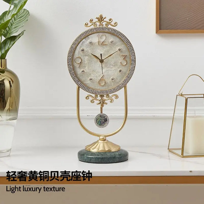 Light Luxury Pure Brass Art Table Clock Modern Simplicity Living Room High-end Mute Clock Decoration Creative Villa Decoration