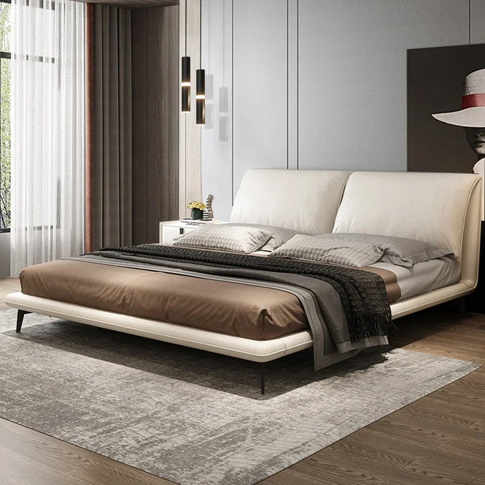 Italian minimalist luxury leather bed 2022 new modern minimalist Nordic double bed master bedroom elephant ear bed
