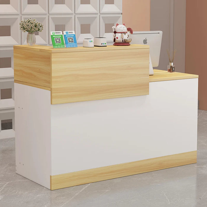 Bar counter, cash register, small minimalist modern clothing store, convenience store, trendy store, small bar counter