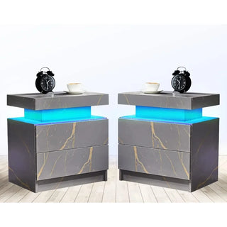 Side Bed Table With LED Light Bedside Tables for the Bedroom Furniture Generic Nightstand Set of 2 LED Nightstand With 2 Drawers