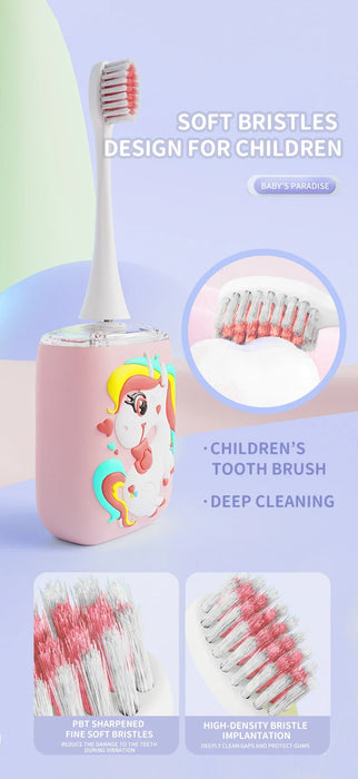 2024 New Kids Electric Toothbrush USB Rechargeable / Unicorn Cartoon Timer Smart U-Sonic Ipx7 / With Pressure Sensor